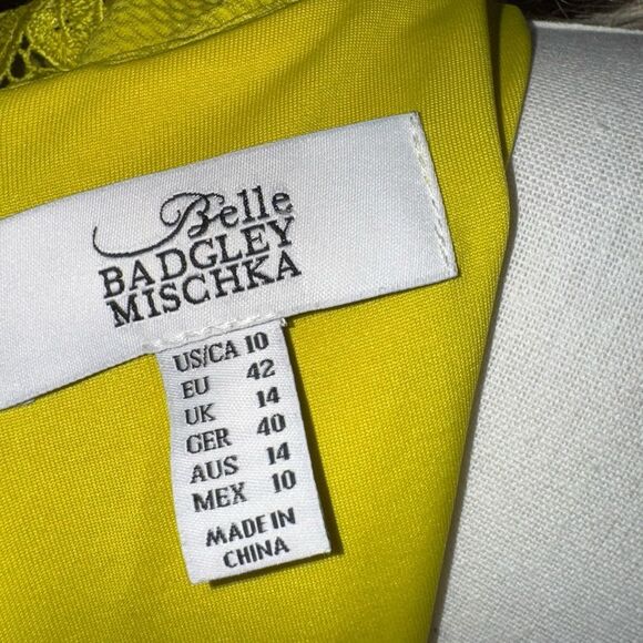 Badgley Mischka Yellow Sheath  Dress with Flutter Cap Sleeves - Picture 5 of 5